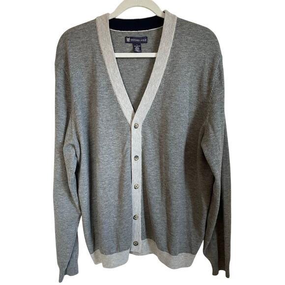Oxford Golf Sweater 100% Merino Wool Men's Sz L Cardigan V-Neck Gray Grandpa - Picture 1 of 7